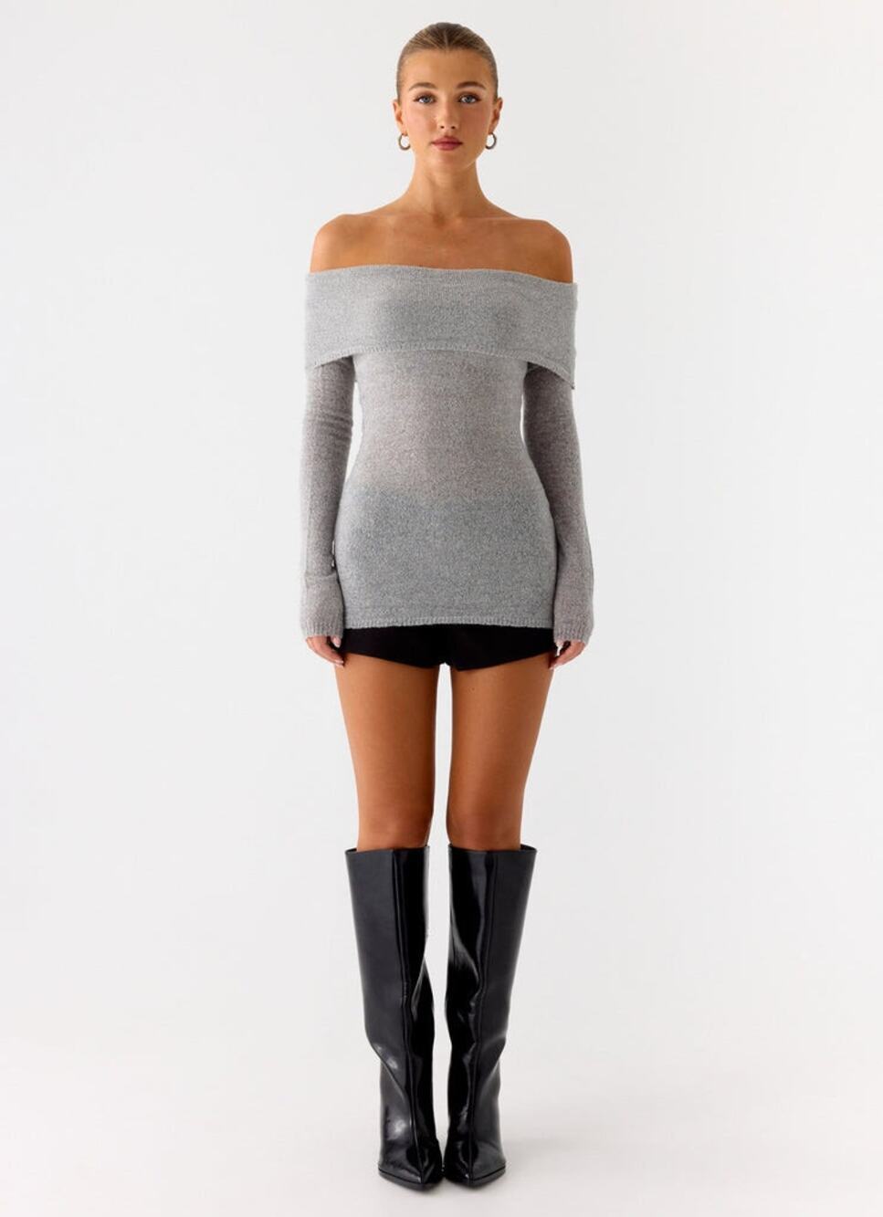 NWT Peppermayo Romeo Bardot Knit Top Grey Size Medium